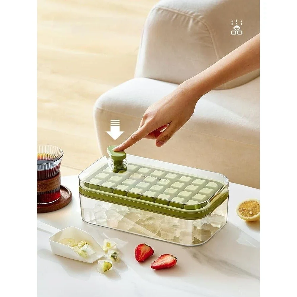 Ice Cube Tray Set with Lid and Bin, 2 Pack of Ice Cube Trays with 64 Ice Cube Mo